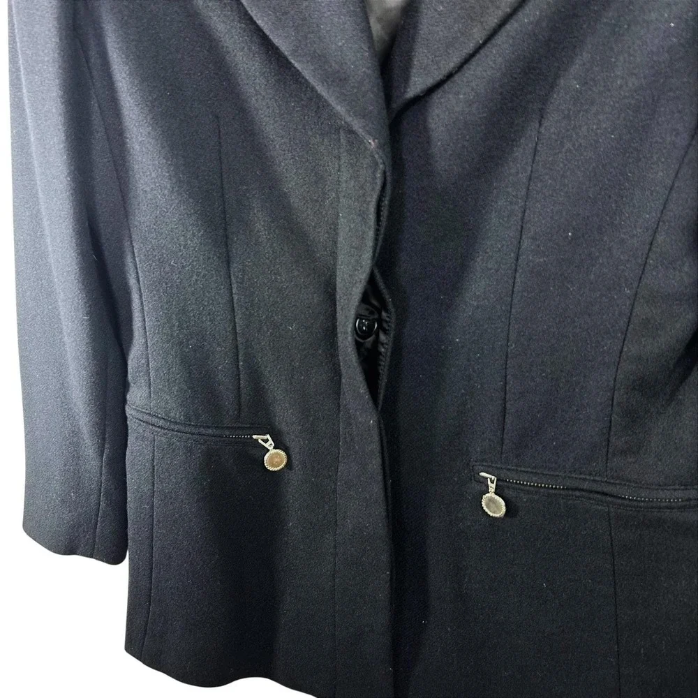 Vintage Black Wool Winter Coat Leopard Collar Quiet‎ Luxury Parisian Chic 9 10